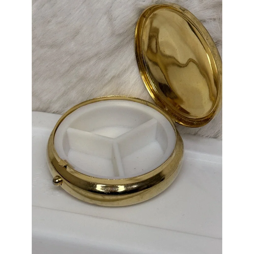 Singapore Cloisonné Orchids and Merlion Pill Box Trinket Box with 3 Compartments